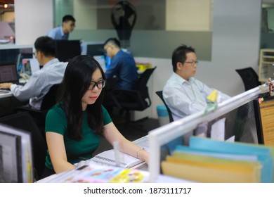 KUALA LUMPUR - JULY 14 2019: Portrait Of Female Malaysian Chinese Admin Doing Her Work In Office 