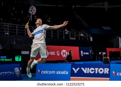 KUALA LUMPUR, JUNE 28 2018 - Malaysia men's singles, Lee Chong Wei in action during Malaysia Open Badminton Championship 2018 at the Axiata Arena in Bukit Jalil, Malaysia.