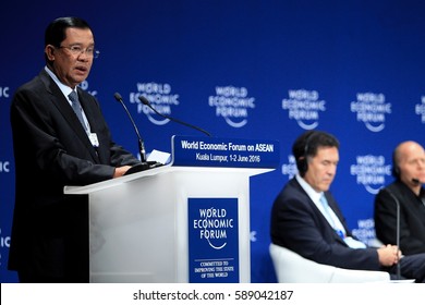 KUALA LUMPUR, MALAYSIA 02 JUNE 2016 - Prime Minister Of Cambodia, Hun Sen, Speaking After Hosting The World Economic Forum (WEF) Ranked ASEAN In 2017 At The Closing Ceremony Of The Forum.