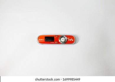 Kuala Lumpur, Malaysia - 11 April 2020. Sony Walkman Mp3 Player Isolated Against White