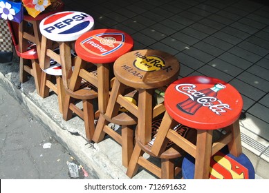 KUALA LUMPUR , MALAYSIA : 11 SEPTEMBER 2017 : The Mini Chair Use Brand Coca Cola, Pepsi, Hard Rock Cafe And More For Sale For It's Fan.