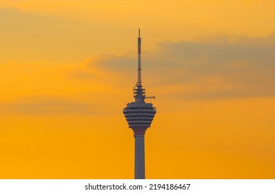 KUALA LUMPUR, MALAYSIA - 14 AUG 2022 : Time Lapse Footage Of Beautiful Sunrise At Kuala Lumpur Tower, Malaysia. Financial District And Business Centers In Urban City In Asia.