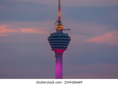 KUALA LUMPUR, MALAYSIA - 14 AUG 2022 : Time Lapse Footage Of Beautiful Sunrise At Kuala Lumpur Tower, Malaysia. Financial District And Business Centers In Urban City In Asia.