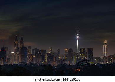 KUALA LUMPUR, MALAYSIA - 18th JUNE 2019; Night View Over Downtown Kuala Lumpur (KL). KL Is The Capital Of Malaysia. Its Modern Skyline Is Dominated By The 451m-tall KLCC