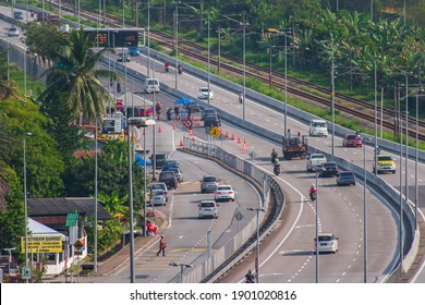 Kuala Lumpur Malaysia – 19 January, 2021: Road Block Implemented In Kuala Lumpur During Movement Control Order.