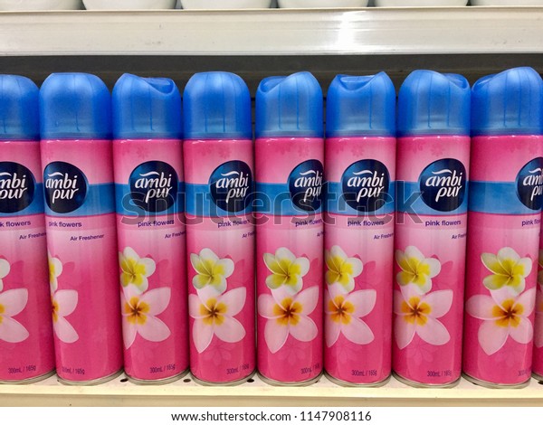 Kuala Lumpur, Malaysia - 2\
August 2018: Ambi Pur household perfume product on supermarket\
shelf