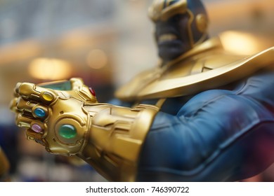 KUALA LUMPUR, MALAYSIA - 28 AUGUST 2017: Close Up Shot Of Thanos's Infinity Stones In Hand, Thanos Is A Fictional Supervillain Appearing In American Comic Books Published By Marvel Comics.