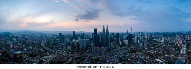 Kuala Lumpur, Malaysia - 30/7/2019 : Aerial view of Kuala Lumpur during beautiful sunrise. High resolution low light photo - Shutterstock ID 1491269717