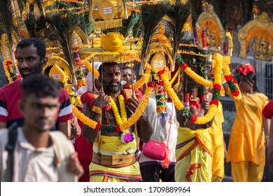 Kuala Lumpur, Malaysia. 31 January 2018: Thaipusam, a vibrant and colorful festival celebrated by Hindus, is a time of devotion, sacrifice and thanksgiving, dedicated to the Hindu God Murugan