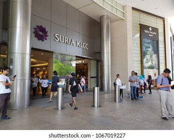 Kuala Lumpur, Malaysia, 4 April 2018: A crowd of people busy doing their activities outside of the Suria KLCC. KLCC is a favourite shopping area for the locals and tourists.
