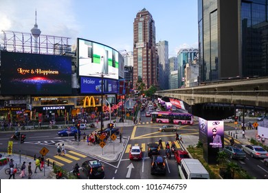Kuala Lumpur, Malaysia - 4 February 2018: View from monorail station at Bukit Bintang in Kuala Lumpur. The station is a shopping hub in the Kuala Lumpur Golden Triangle commercial district.