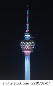 Kuala Lumpur, Malaysia - 6 October 2022 : A Night View Of KL Tower With Colorful Light