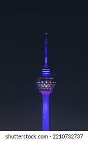 Kuala Lumpur, Malaysia - 6 October 2022 : A Night View Of KL Tower With Colorful Light