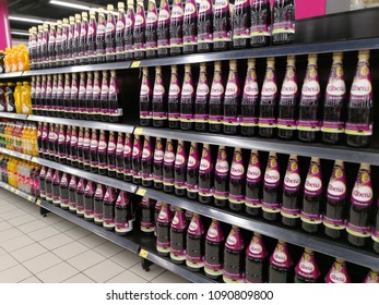 Kuala Lumpur Malaysia. Apr 29, 2018. Blackcurrant Cordial Ribena On Display In Supermarket Shelves