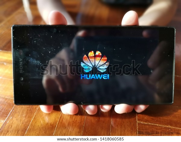 KUALA LUMPUR,\
MALAYSIA, April, 01 2019 : A Huawei mobile phone generated by\
android based OS. Huawei currently being black list by US and Lost\
access to Android and\
Google.