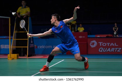 Kuala Lumpur, Malaysia - April 02, 2019 - Chen Long Of China In Action During The Badminton Malaysia Open 2019 At Axiata Arena.