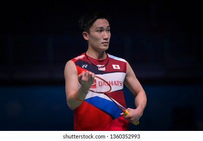 Kuala Lumpur, Malaysia - April 03, 2019 - Kento Momota Of Japan In Action During The Badminton Malaysia Open 2019 At Axiata Arena. 