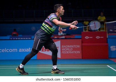 Kuala Lumpur, Malaysia - April 04, 2019 - Jonatan Christie Of Indonesia In Action During The Badminton Malaysia Open 2019 At Axiata Arena. 