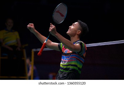 Kuala Lumpur, Malaysia - April 04, 2019 - Jonatan Christie Of Indonesia In Action During The Badminton Malaysia Open 2019 At Axiata Arena. 