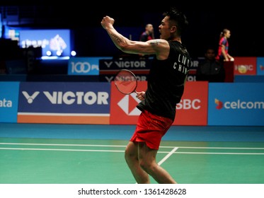 Kuala Lumpur, Malaysia - April 06, 2019 : Lin Dan of China in action during the Badminton Malaysia Open 2019 at Axiata Arena. 