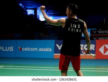 Kuala Lumpur, Malaysia - April 06, 2019 : Lin Dan of China in action during the Badminton Malaysia Open 2019 at Axiata Arena. 