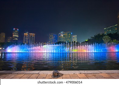 KUALA LUMPUR, MALAYSIA - April 10, 2014: Suria KLCC Lake Symphony dance, water fountain show