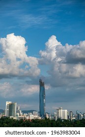 Kuala Lumpur, Malaysia - April 12 2020: Majestic View Of Kuala Lumpur New Icon Tower PNB118 Under Construction At Stadium Merdeka Area During Cloudy Day.