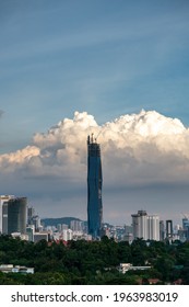 Kuala Lumpur, Malaysia - April 12 2020: Majestic View Of Kuala Lumpur New Icon Tower PNB118 Under Construction At Stadium Merdeka Area During Cloudy Day.