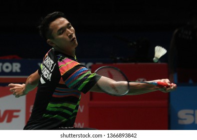 KUALA LUMPUR, MALAYSIA - APRIL 6, 2019 : Indonesia's Jonatan Christie In Action At Celcom Axiata Malaysia Open 2019 At Bukit Jalil, Kuala Lumpur.