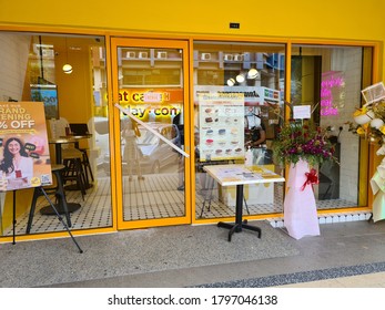 Kuala Lumpur, Malaysia - August 15,  2020 : Bakery Cake Shop Front View During New Shop Opening