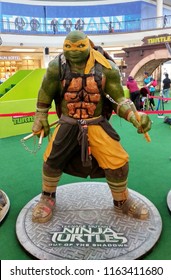 KUALA LUMPUR, MALAYSIA -AUGUST 23, 2018: Selected focused of fictional action figure character TEENAGE MUTANT NINJA TURTLE. Displayed by collector on desk for public. 
