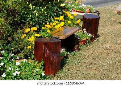 Tables And Chairs From Natural Stumps Images Stock Photos