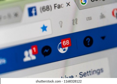 Kuala Lumpur, Malaysia - August 25, 2013: Facebook Notifications Of Friend Request, Message And Notification On A Screen Computer. 