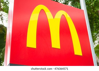 KUALA LUMPUR, MALAYSIA - AUGUST 28, 2016 : McDonalds logo at Damansara. McDonald's Corporation is the world's largest chain of hamburger fast food restaurants.