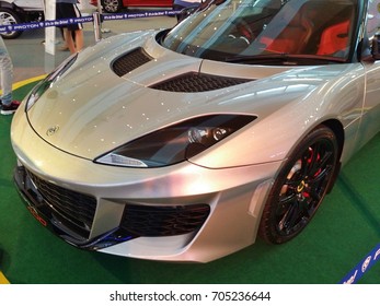 KUALA LUMPUR, MALAYSIA, AUGUST 29 2017 : Lotus Evora on display during the 2017 Auto Show held at the IOI mall.
