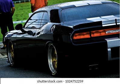 KUALA LUMPUR, MALAYSIA - From Back View Of Dodge Challenger SRT8 Sports Car