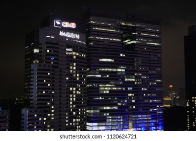 Kuala Lumpur, Malaysia - Circa March 2018: Le Meridien Hotel Building View At Night At KL Central. Le Méridien Is An Upscale, Design-focused International Hotel Brand With A European Perspective.