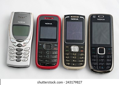 KUALA LUMPUR, MALAYSIA - Dec 30, 2013 - A series of old mobile phones by manufacturer NOKIA which at one period of time, very popular all over the world.
