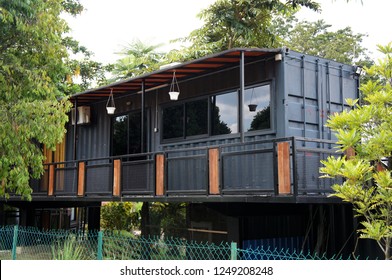 KUALA LUMPUR, MALAYSIA -DECEMBER 03, 2018: Residential House Made From Refurbish Shipping Container. Surrounding With Beautiful Landscape. 