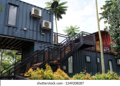 KUALA LUMPUR, MALAYSIA -DECEMBER 03, 2018: Residential House Made From Refurbish Shipping Container. Surrounding With Beautiful Landscape. 
