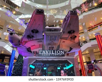 KUALA LUMPUR, MALAYSIA - December 20th, 2019 : Star wars millenium falcon replica at Pavilion Bukit Bintang during star wars rise of skywalker movie promo during christmas. 