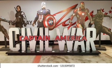 KUALA LUMPUR, MALAYSIA - DECEMBER 24, 2018: Captain America Civil War Movie Poster At The Cinema