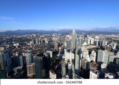 KUALA LUMPUR, MALAYSIA - DECEMBER 26, 2015 : Aerial View From KL Tower Of Kuala Lumpur City Under Clear Skies.