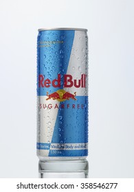 Kuala Lumpur Malaysia December 28, 2015,Can Of Cold Sugar Free Red Bull Energy Drink On White Background 