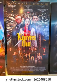 KUALA LUMPUR, MALAYSIA - DECEMBER 5, 2019: Knives Out Movie Standee, Is A 2019 American Mystery Film Written, Produced, And Directed By Rian Johnson