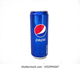 Kuala Lumpur, Malaysia Feb 2021: A Blue Pepsi With Logo Isolated On White Backgroung.