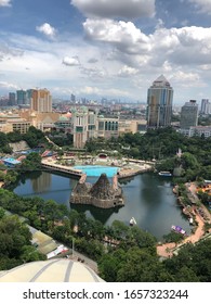 KUALA LUMPUR, MALAYSIA - FEB 27, 2020 : View Of Sunway Lagoon Theme Park With Sunway Resort Hotel And Sunway Pyramid Mall, Built And Owned By The Sunway Group.