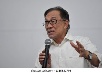 KUALA LUMPUR, MALAYSIA- February 18, 2019: A Portrait Malaysia's People's Justice Party President And Leader Of The Pakatan Harapan Coalition Anwar Ibrahim.