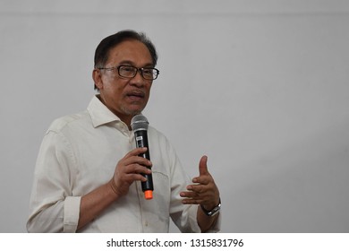 KUALA LUMPUR, MALAYSIA- February 18, 2019: A Portrait Malaysia's People's Justice Party President And Leader Of The Pakatan Harapan Coalition Anwar Ibrahim.