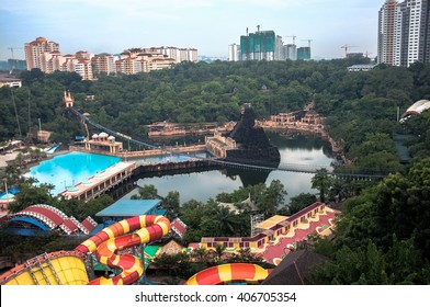 KUALA LUMPUR, MALAYSIA - FEBRUARY 23, 2013 : View Of Sunway Lagoon Theme Park With Sunway Resort Hotel And Sunway Pyramid Mall, Built And Owned By The Sunway Group.
